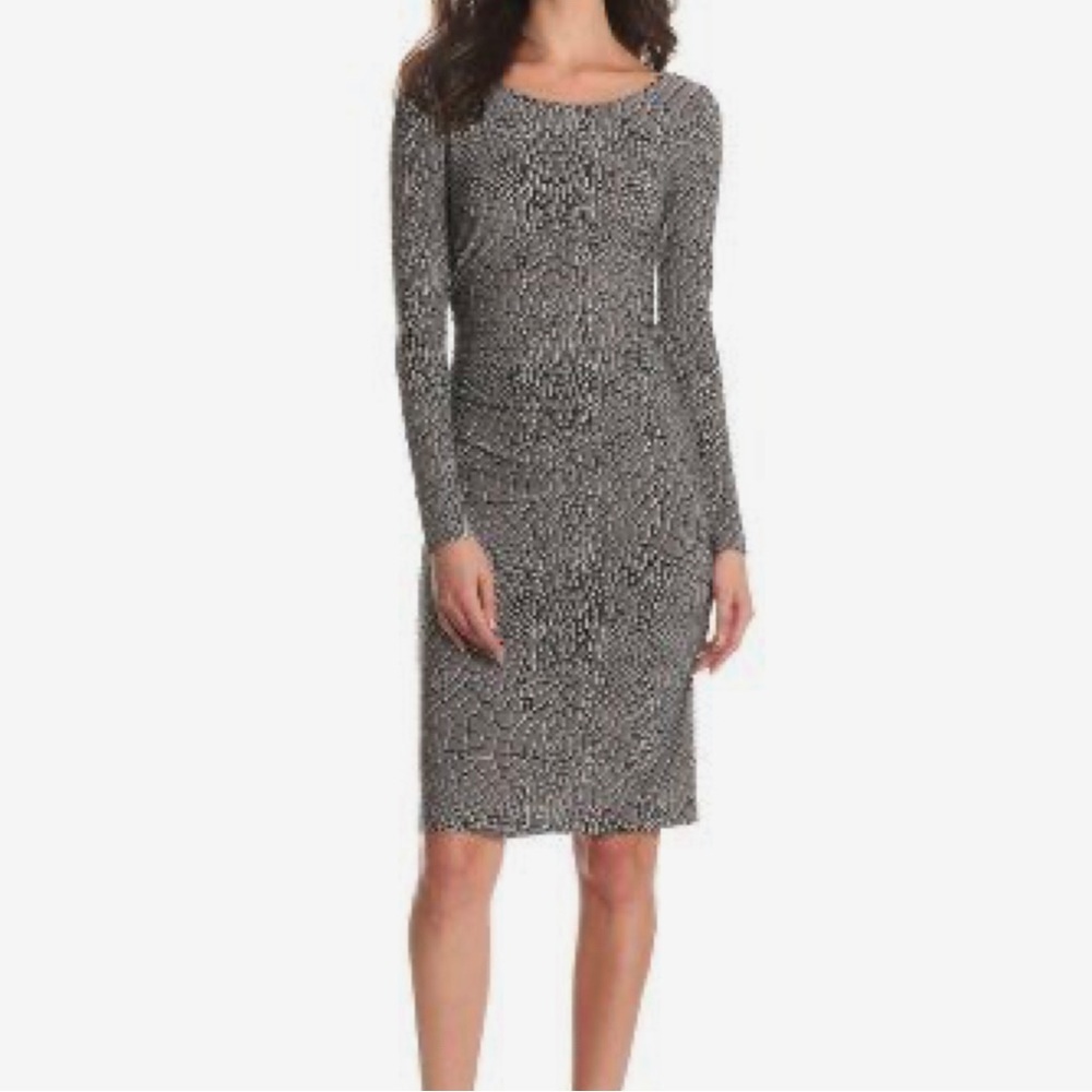 KAMALIKULTURE Norma Kamali Long Sleeve Shirred Waist Bodycon Dress Gray Snake XL